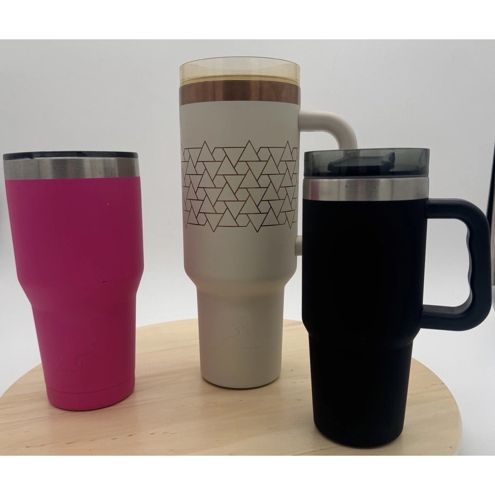 Ozark Trail Insulated Tumbler Lot Of 3 Stainless Steel Handles Cups Mixed Sizes